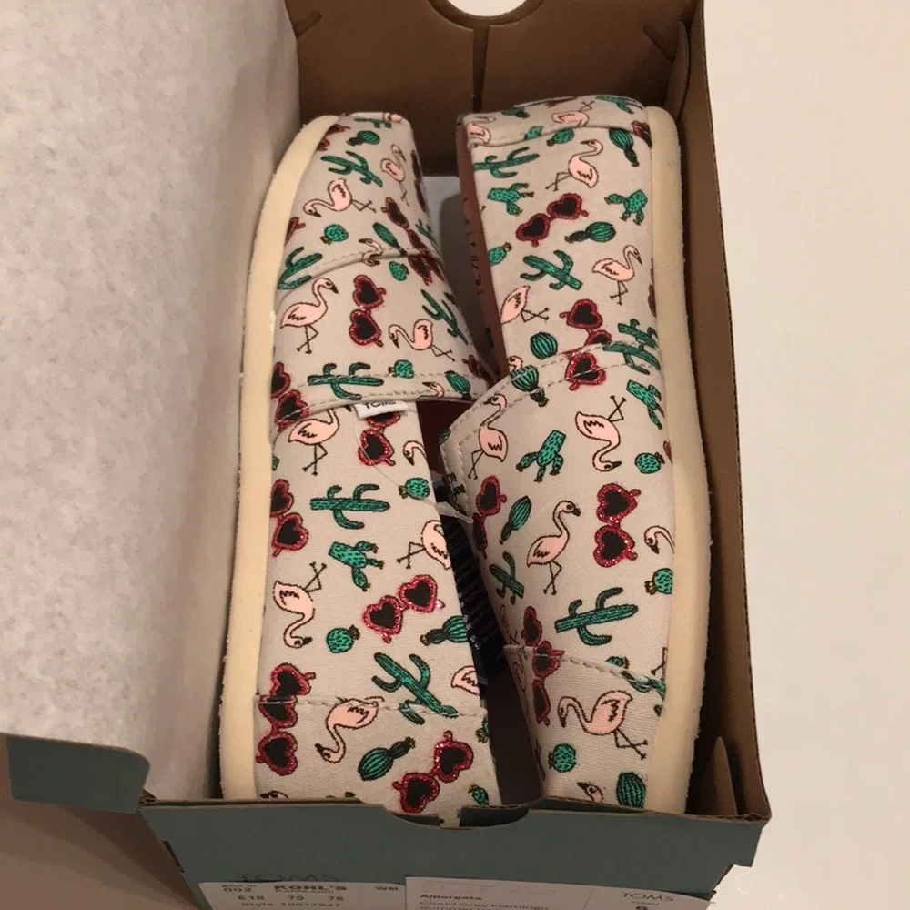 NWT TOM’S ALPARGATA CLOUD GREY FLAMINGO SUMMER VACAY CACTUS PRINT SHOES 6 womens - Picture 12 of 12